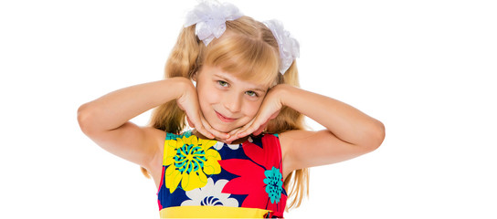 Portrait of a little girl close-up.Isolated on white background.