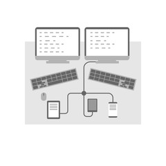 Desk elements of programming vector color illustration
