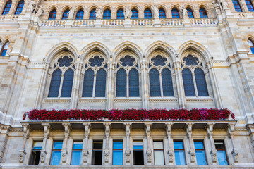 Fototapeta na wymiar Gothic architecture style Flemish and Brabant on the city hall in Vienna, Austria
