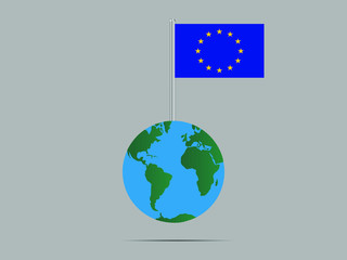 Planet earth globe with flagpole of National flag of European Union. Original colors and proportion. Graphic design vector illustration, from  countries set. For icon, logo, web, education.