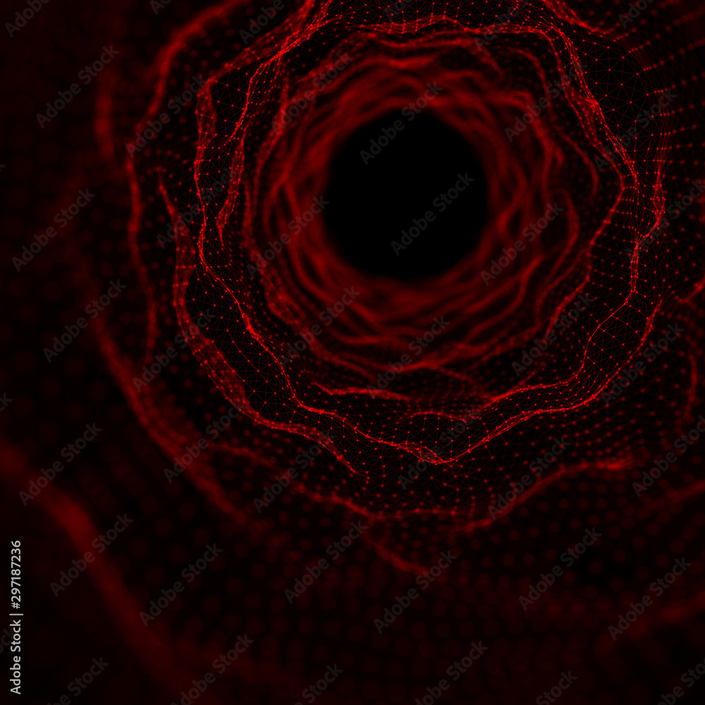 Poster abstract frame tunnel. wormhole. 3d corridor grid.