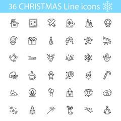  New Year Christmas thile line icons set. Vector illustrations collection eps10.