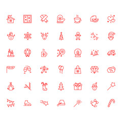 New Year Christmas thile line red icons set. Vector illustrations collection eps10.