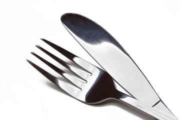 Fork and knife close-up isolated, cutlery, flatware.