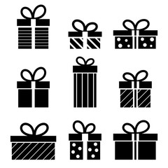Vector set of gift box on white background. Christmas or new year present icon.