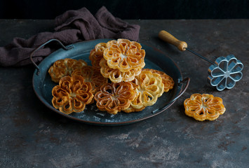 Flores de carnaval or flores manchegas crocantes,  spanish and Scandinavian cookies for Christmas...