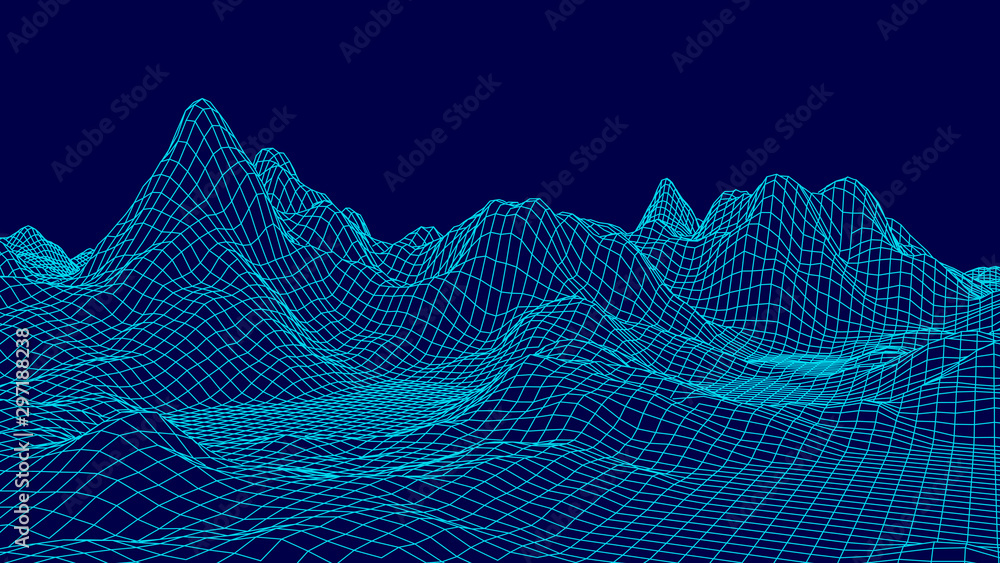 Poster wireframe landscape background. wireframe terrain polygon landscape design. 3d landscape