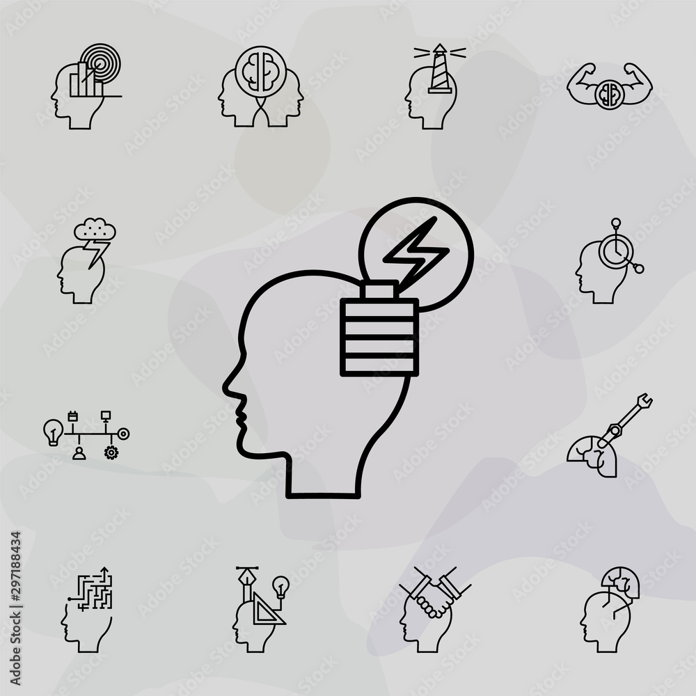 Poster brain, energy icon. universal set of creative thinking for website design and development, app devel