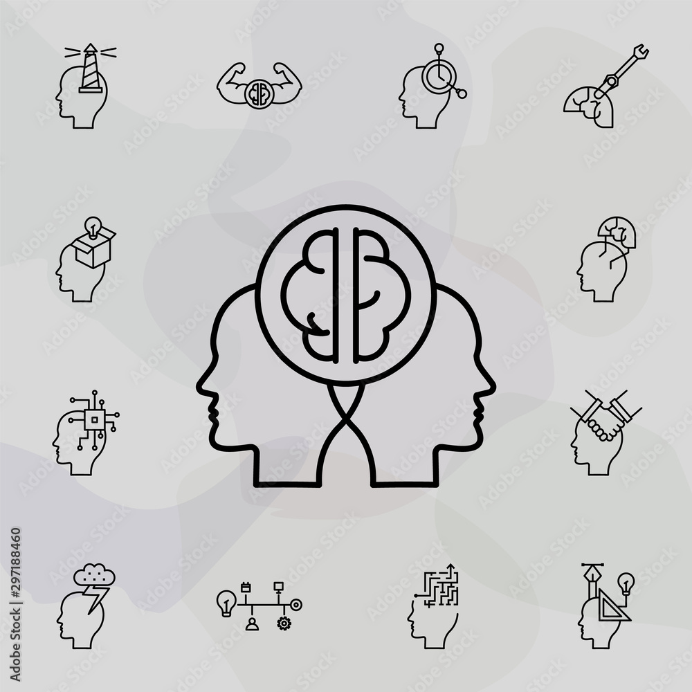 Poster brainstorm, idea, head icon. universal set of creative thinking for website design and development, 