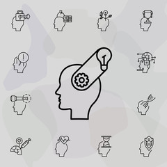 Brain, gear, bulb icon. Universal set of creative thinking for website design and development, app development