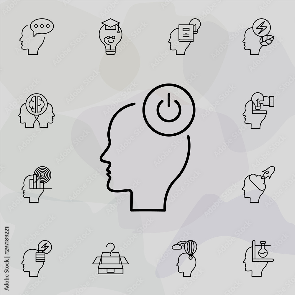 Poster turn on, head, power icon. universal set of creative thinking for website design and development, ap