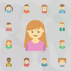 avatar of girl colored icon. Universal set of kids avatars for website design and development, app development