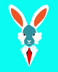Rabbit in tuxedo, animal art background, flat deisgn, light colors 