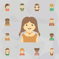 avatar of girl colored icon. Universal set of kids avatars for website design and development, app development