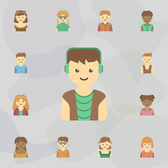 avatar of boy with headphones colored icon. Universal set of kids avatars for website design and development, app development