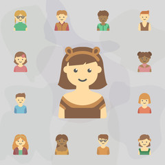 avatar of girl with rim colored icon. Universal set of kids avatars for website design and development, app development