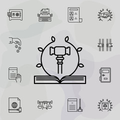 Gavel, book icon. Universal set of law and justice for website design and development, app development