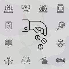 Money, hand, dollar icon. Universal set of law and justice for website design and development, app development