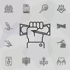 Hand, money icon. Universal set of law and justice for website design and development, app development