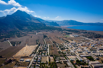 Santa Margherita,Bue Marino and Macari beach with Monte Cofano mount in the background, San Vito Lo Capo, Trapani, Sicily, Italy