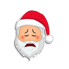 Emoji santa claus in sticker style. Winter holidays emotion. Santa clause in weeping emoji icon