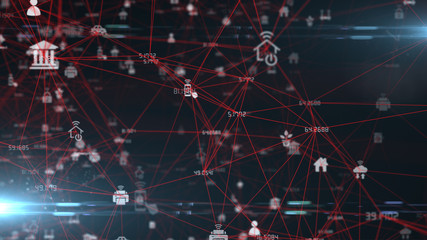 IOT mobile internet connected device network for global communication - render illustration