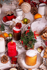 Obraz na płótnie Canvas Traditional Christmas sweets cookies biscuits pastry dessert for Christmas Eve. Christmas New Year festive ornament decorations. Christmas Eve table