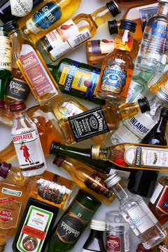 Set Of Bottles Of Assorted Alcoholic Beverages