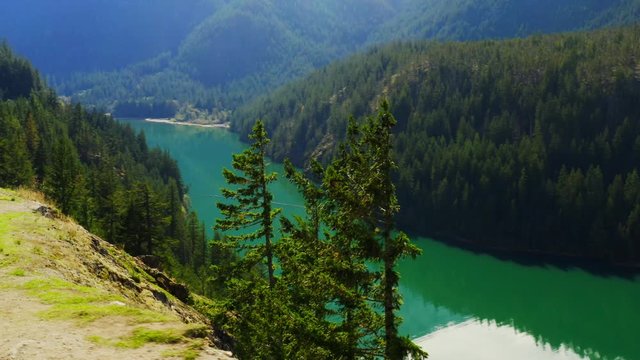 Aerial View Of Diablo Lake, North Cascade Mountains Of Washington State, Northeast Of USA, Deep Emerald Lake, American Hills Mountains And Lakes