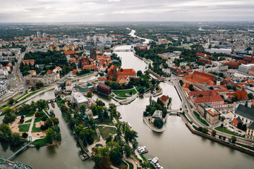 Aerial drone photography of Wroclaw, Europe.