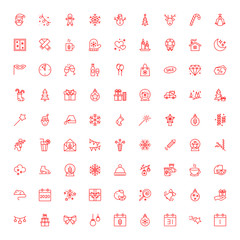  New Year Christmas thile line red icons set. Vector illustrations collection eps10.