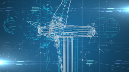 Industrial engineering design of wind turbine renewable energy industry  - 3D illustration rendering
