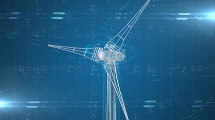 Wind turbine industrial engineering design renewable energy innovation  - 3D illustration rendering © immimagery