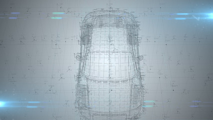 Auto industry mechanical engineering design of self driving car innovation - 3D illustration rendering