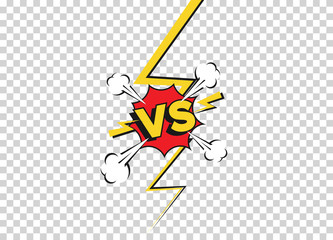 Versus fight backgrounds in flat comics style. Vs battle challenge isolated on transparent background. Vector cartoon comics background. Comic fighting duel with lightning ray border.