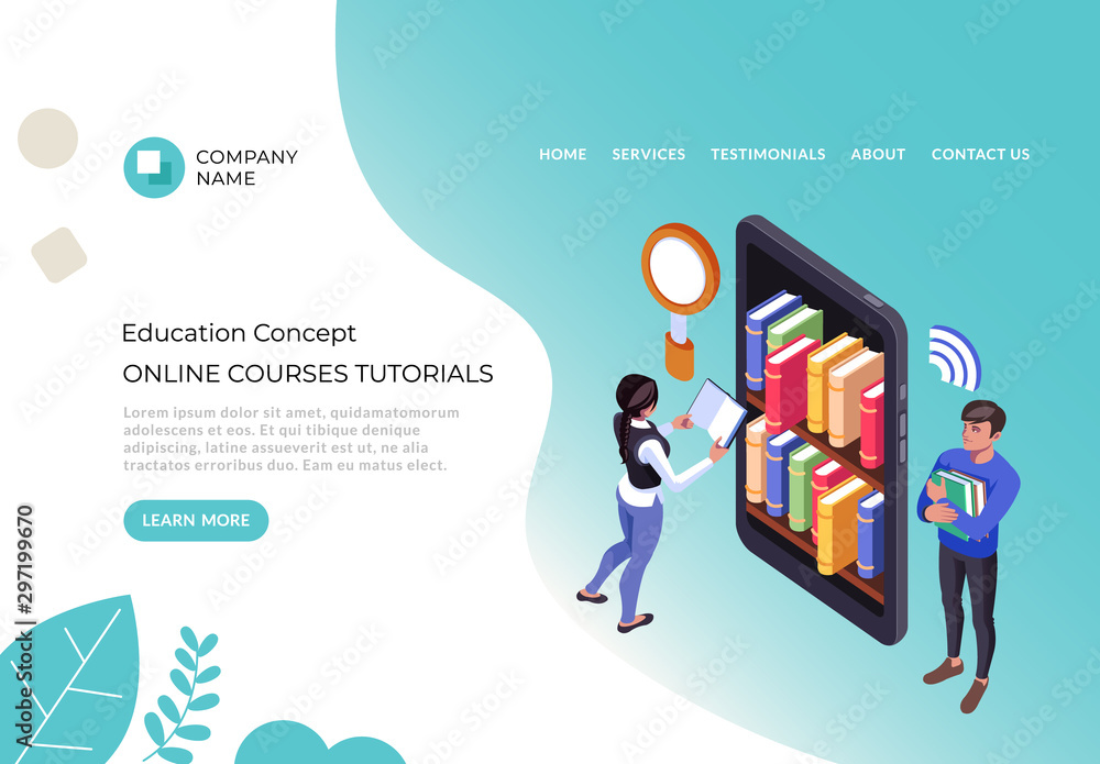 Wall mural online courses tutorials web library university concept. vector flat cartoon graphic design illustra