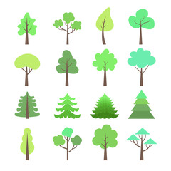 Tree forest wood different icons set. Vector flat cartoon graphic design illustration