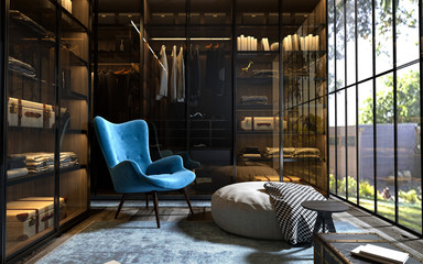 3d render of dress room, wardrobe