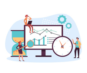 SEO searching analytics management concept. Vector flat cartoon graphic design illustration