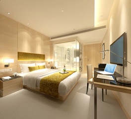 3d render hotel room - obrazy, fototapety, plakaty