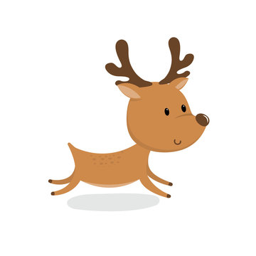 a cute cartoon deer running on a white background,Cute Christmas Character