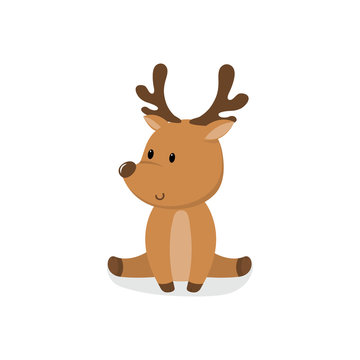 cute cartoon deer sitting on a white background, cute christmas character