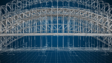 Engineering architectural design calculations by civil engineer for bridge  - 3D Illustration Rendering
