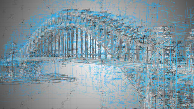 Engineering design architecture disciplines associated with bridge construction - 3D Illustration Rendering
