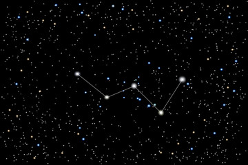 Vector illustration of the constellation Cassiopeia on a background of the starry sky. Mythical character in Greek mythology. Astronomical cluster of stars in space © dore art
