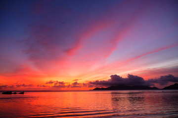 Romantic sunset on the Seychelles