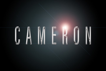 first name Cameron in chrome on dark background with flashes