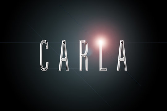 first name Carla in chrome on dark background with flashes