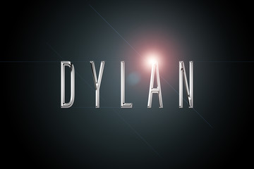 first name Dylan in chrome on dark background with flashes