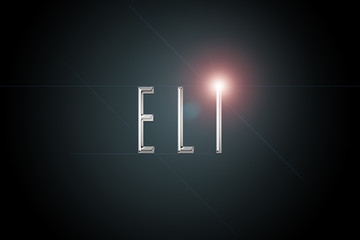 first name Eli in chrome on dark background with flashes